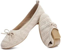 Women’s Flats Shoes Comfortable Crochet Lace Mesh Round Toe Slip On Casual Ballet Flats Dress Shoes