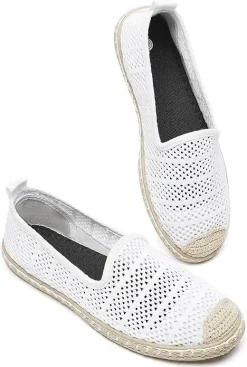 Women's Breathable Mesh Flats Shoes, Soft Loafers Flats, White Slip on Shoes Loafer
